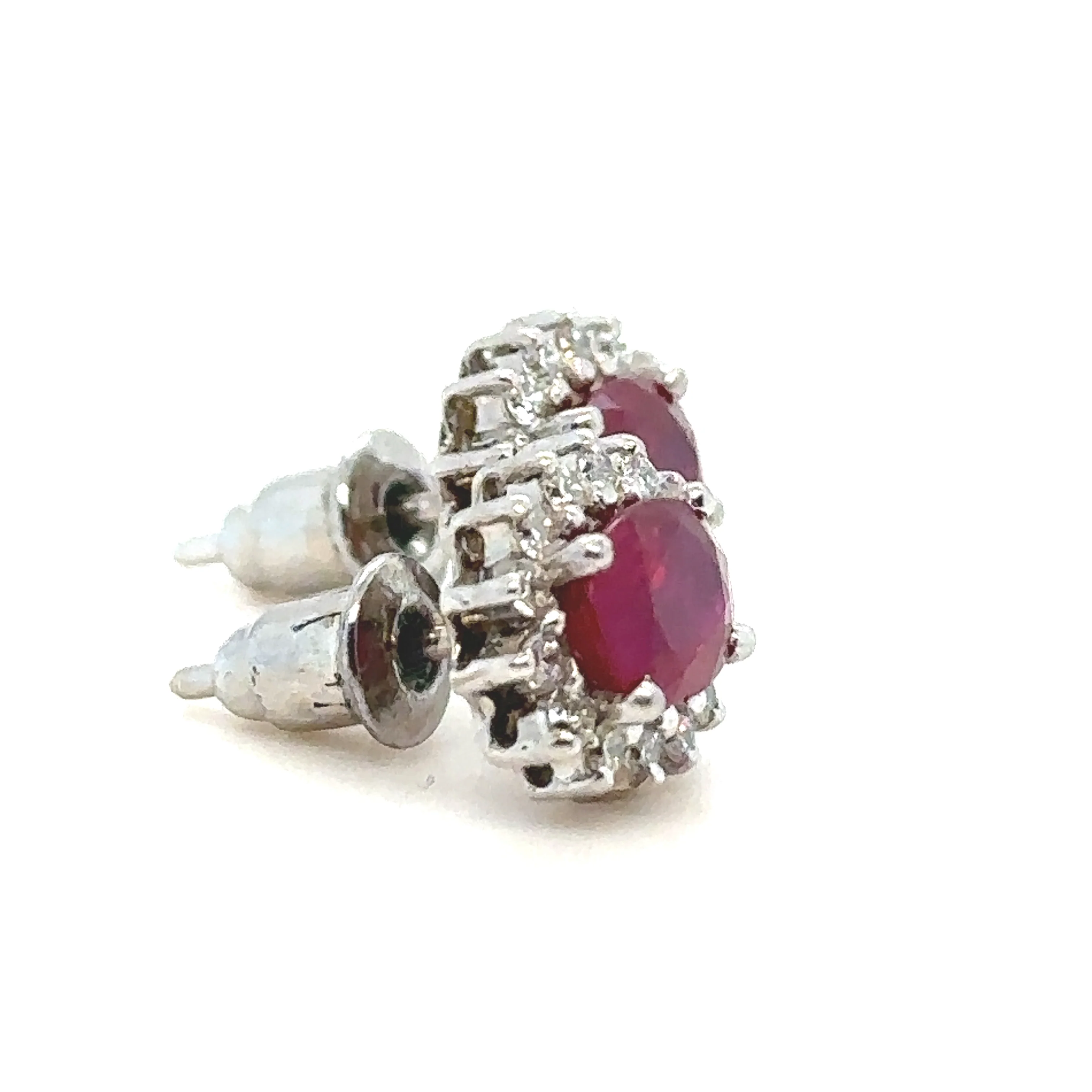 Bespoke Ruby & Diamond Oval Cluster Earrings 2.42ct - Image 4