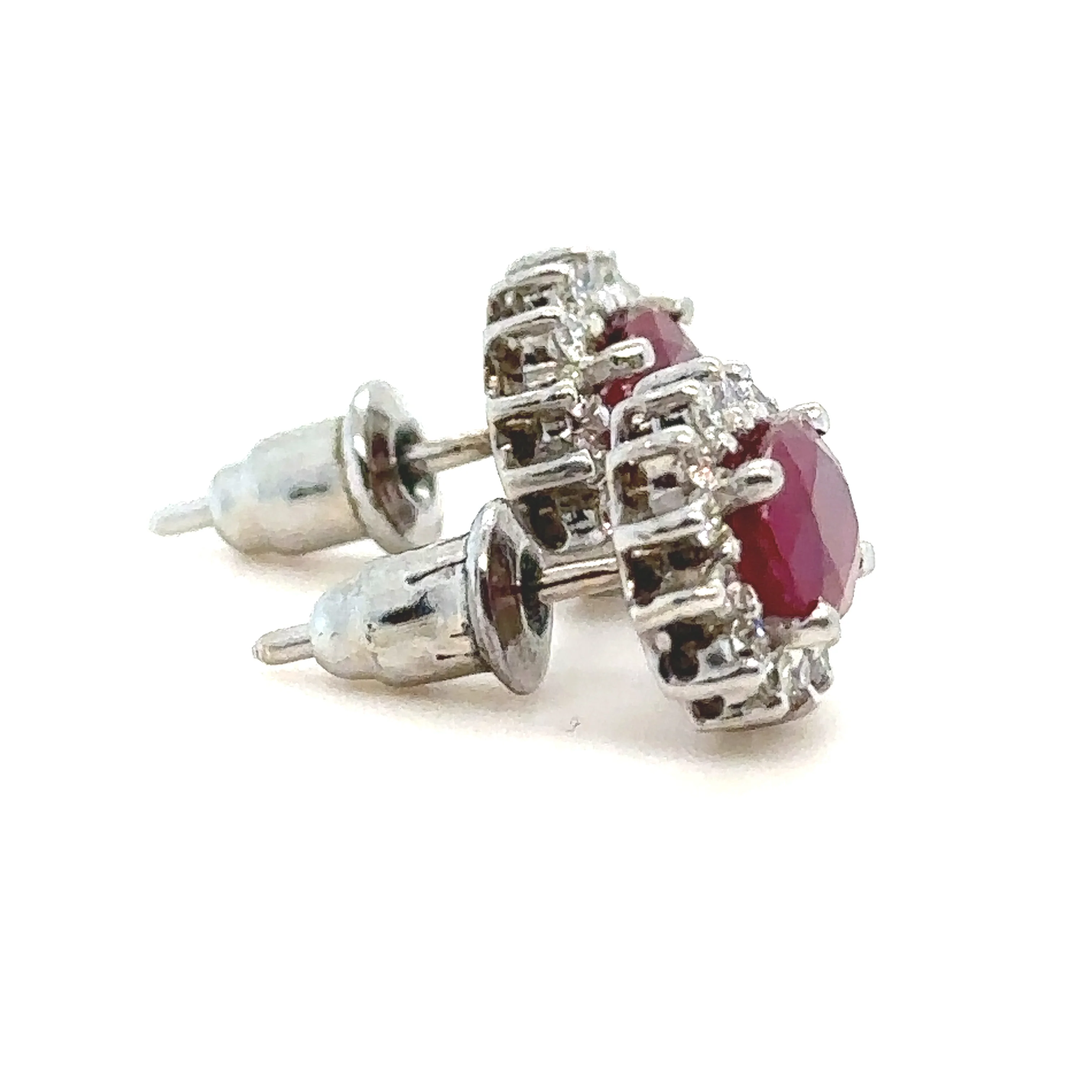 Bespoke Ruby & Diamond Oval Cluster Earrings 2.42ct - Image 5