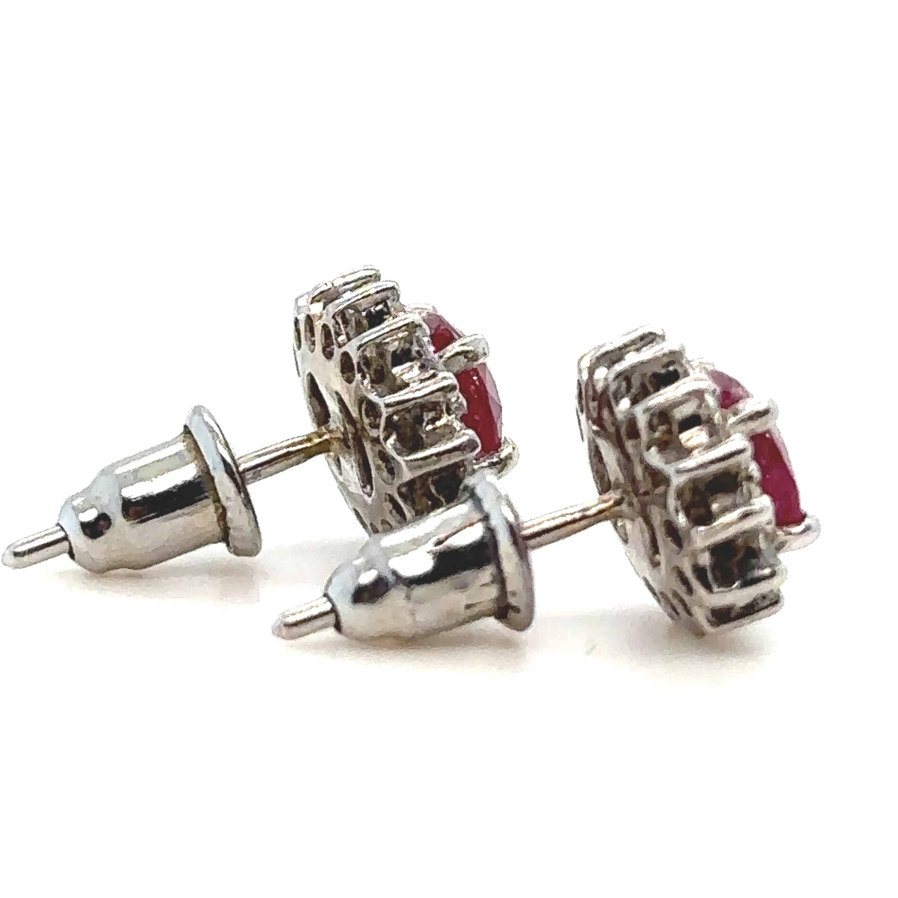 Bespoke Ruby & Diamond Oval Cluster Earrings 2.42ct - Image 6