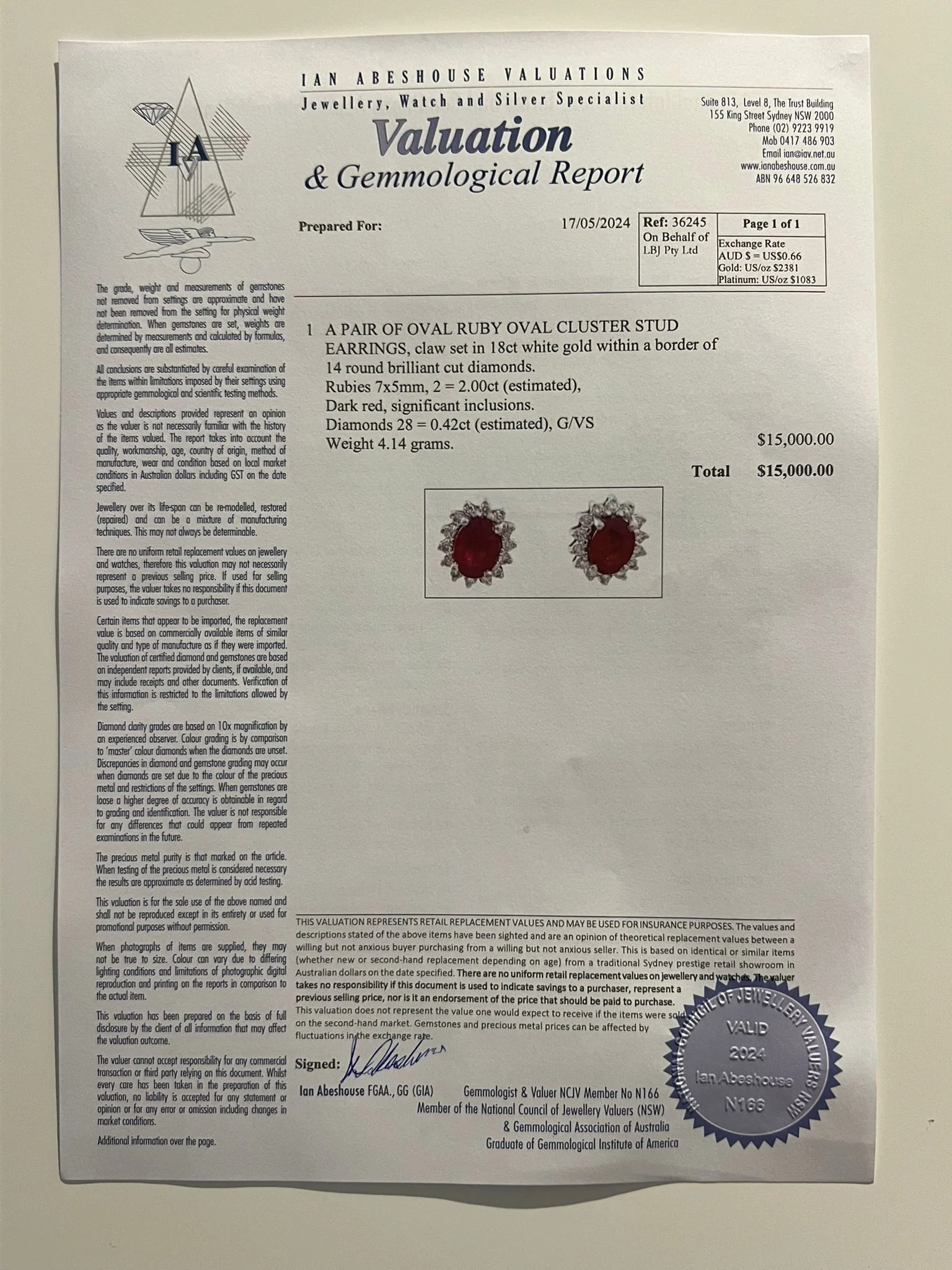 Bespoke Ruby & Diamond Oval Cluster Earrings 2.42ct - Image 7
