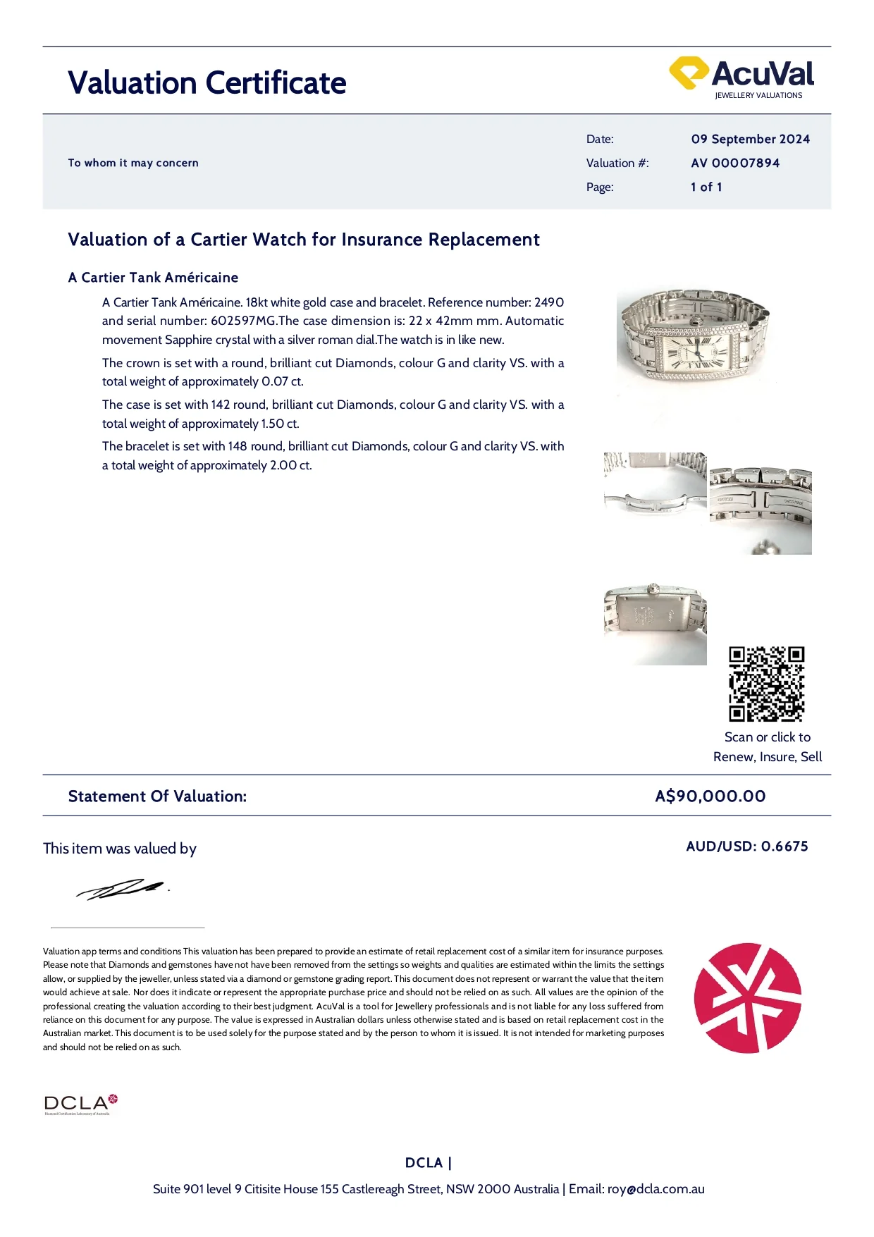 Cartier 18ct White Gold Tank Américaine Diamond Watch 3.62ct - Image 9