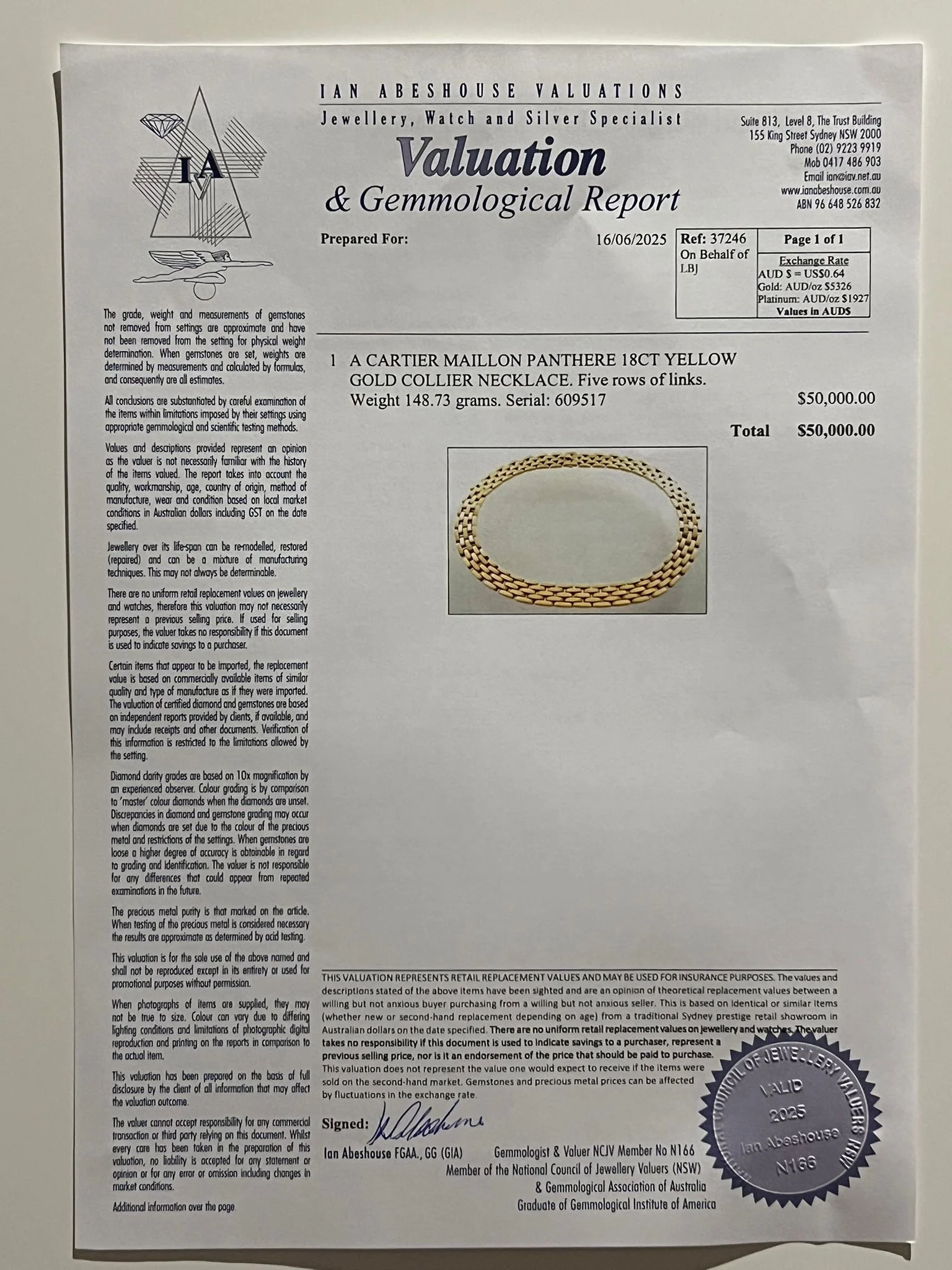 Cartier Maillon Panthère 18ct Yellow Gold Necklace 148.73g - Image 9