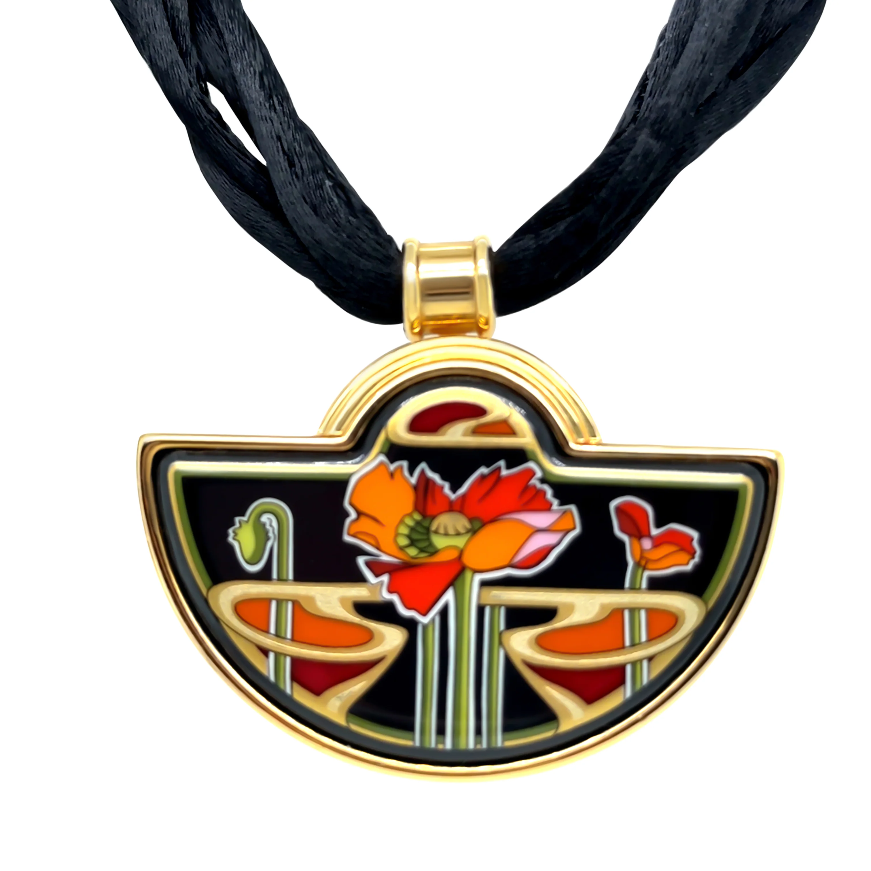 Frey Wille Alphonse Mucha Libussa Coral Set – Earrings & Pendant with Black Strand Necklace - Image 3