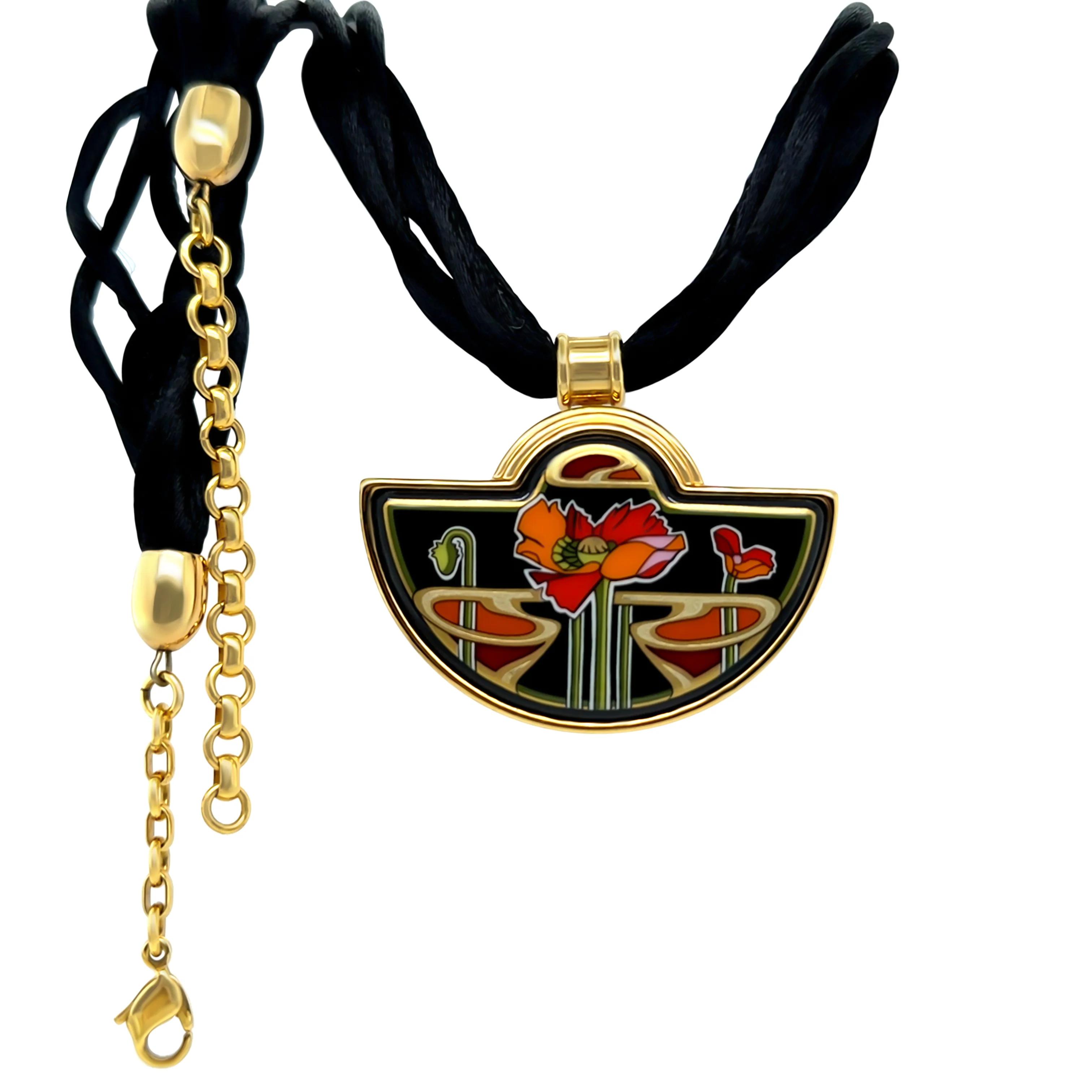 Frey Wille Alphonse Mucha Libussa Coral Set – Earrings & Pendant with Black Strand Necklace - Image 7