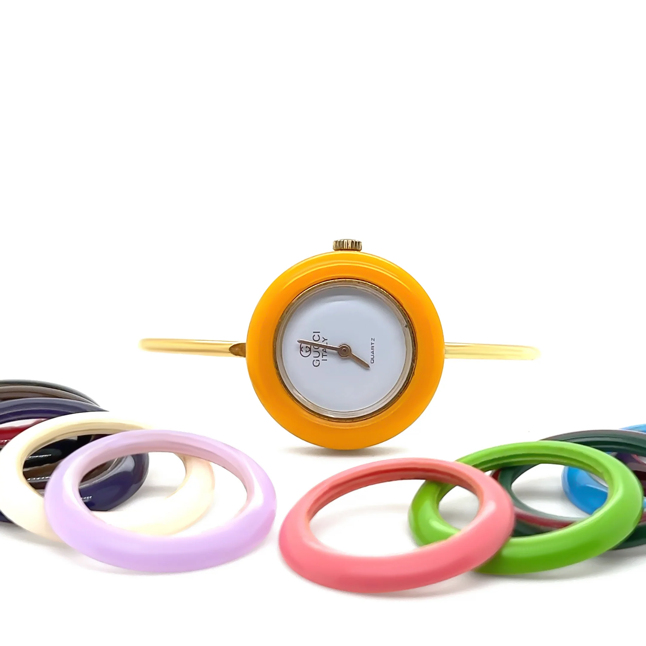 Gucci Gold Plated Bezel Watch with 12 Interchangeable Bezels - Image 2