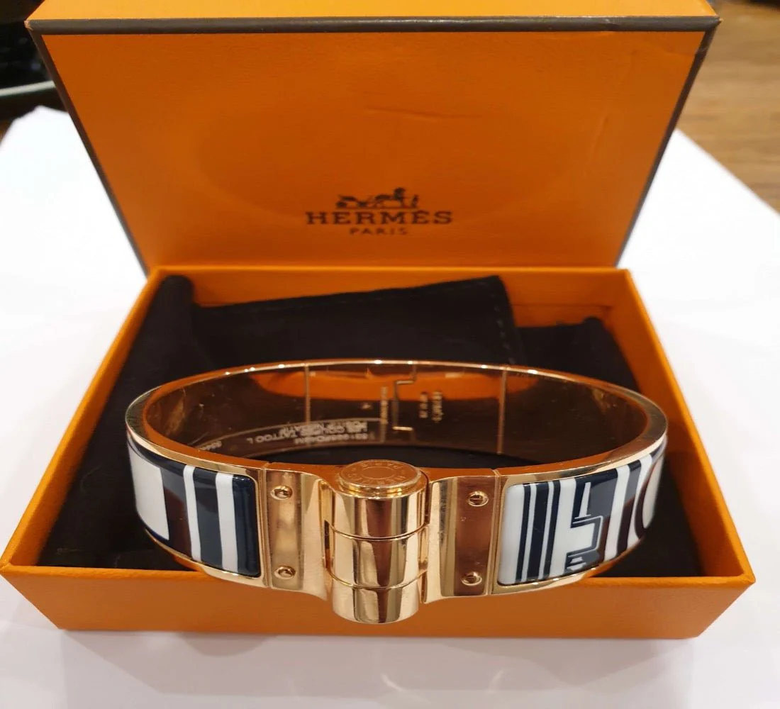 Hermes Hinged Bracelet Black & White - Image 3