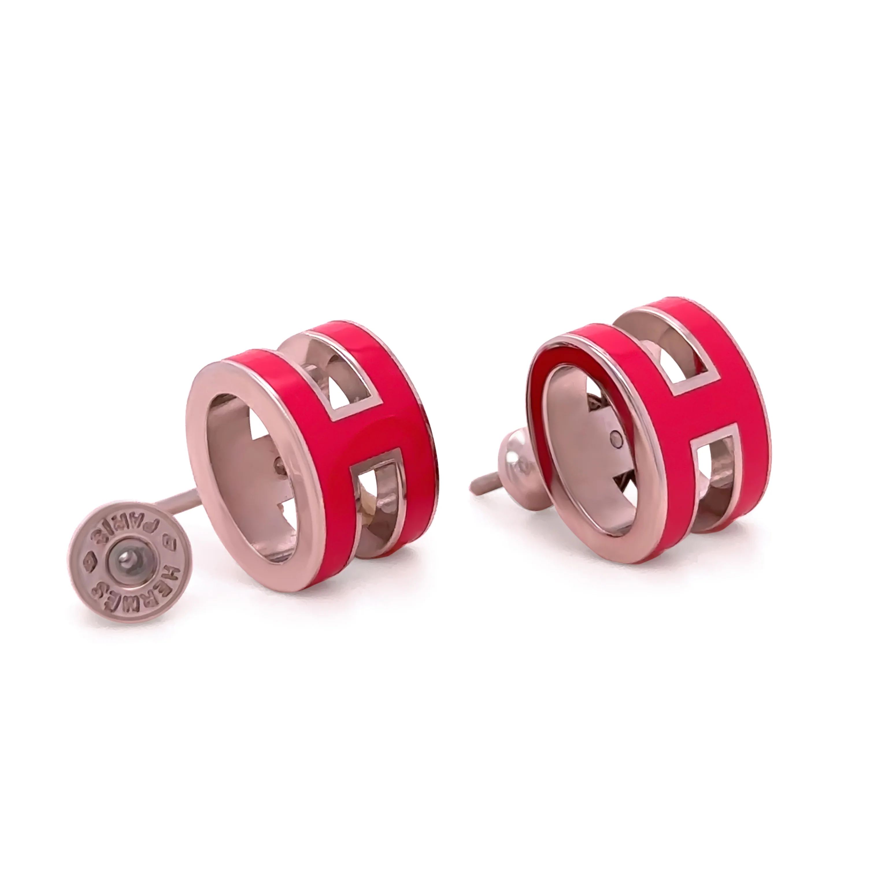 Hermès Mini Pop Pink H Palladium-Plated Earrings 5.52g - Image 2