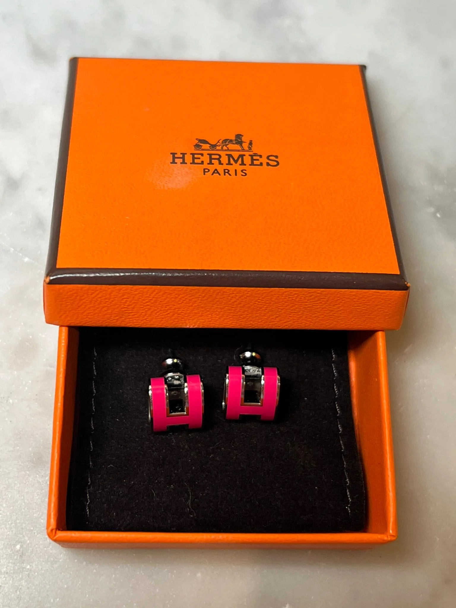 Hermès Mini Pop Pink H Palladium-Plated Earrings 5.52g - Image 7