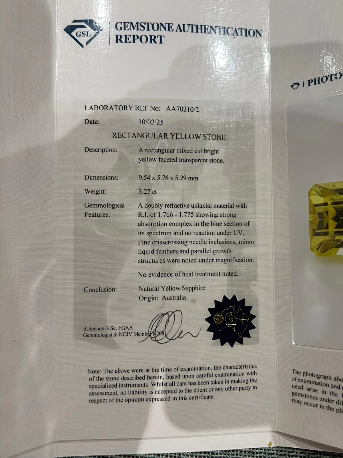 Loose Emerald-Cut Natural Yellow Sapphire 3.27ct - Image 12