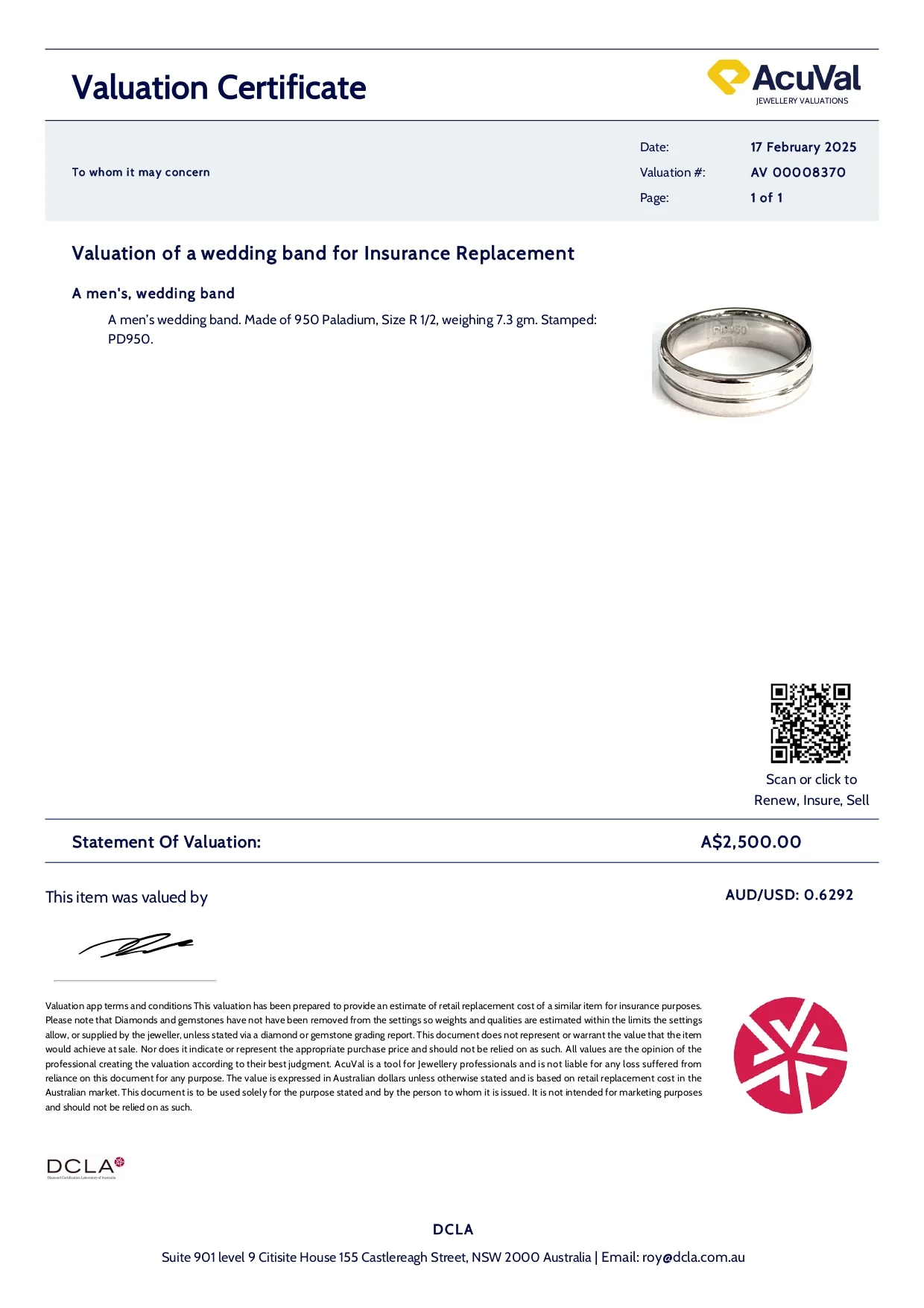 Men’s 950 Palladium Wedding Band 7.3g - Image 7