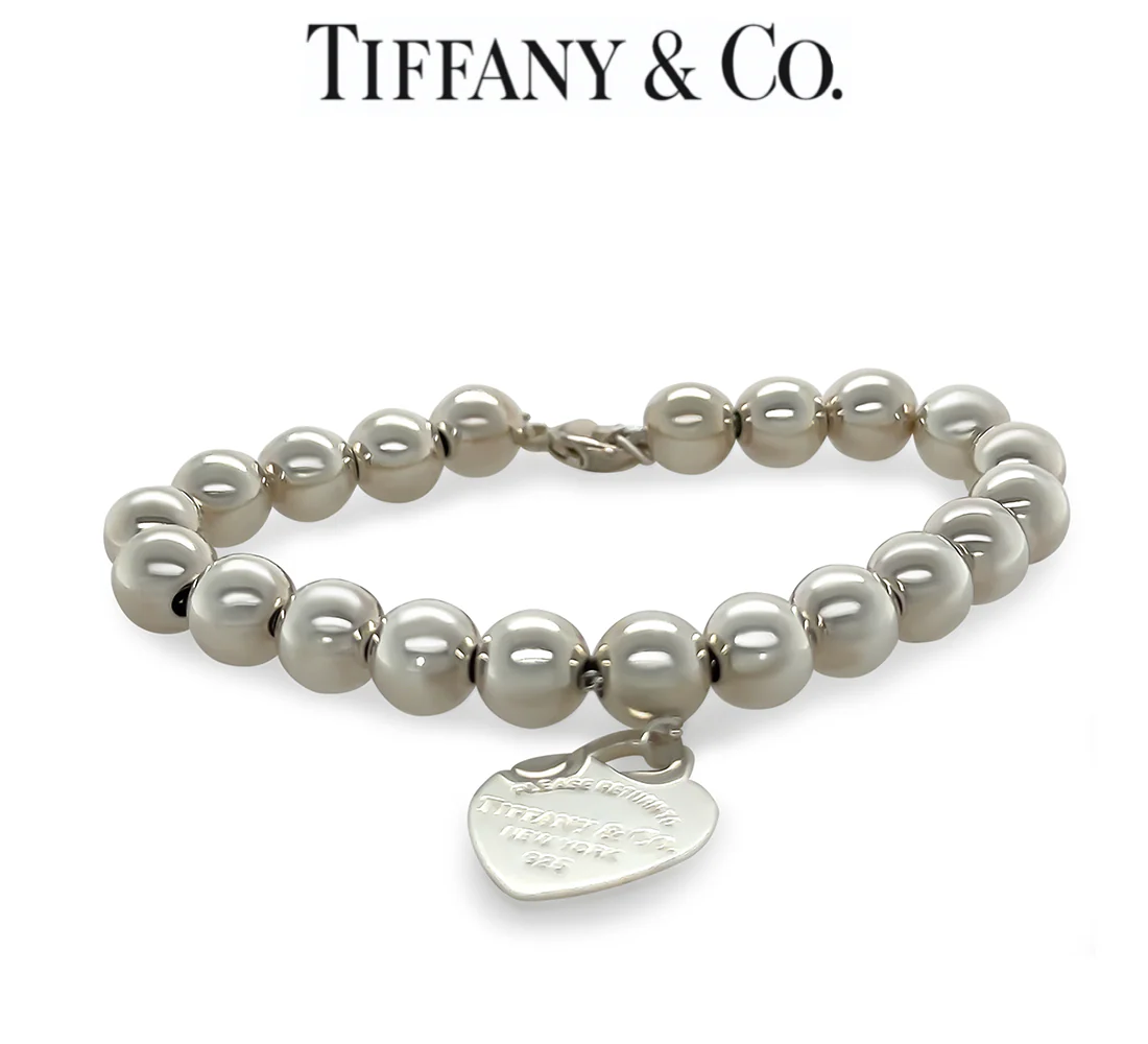 Tiffany and Co Sterling Silver Heart Tag Bead Bracelet