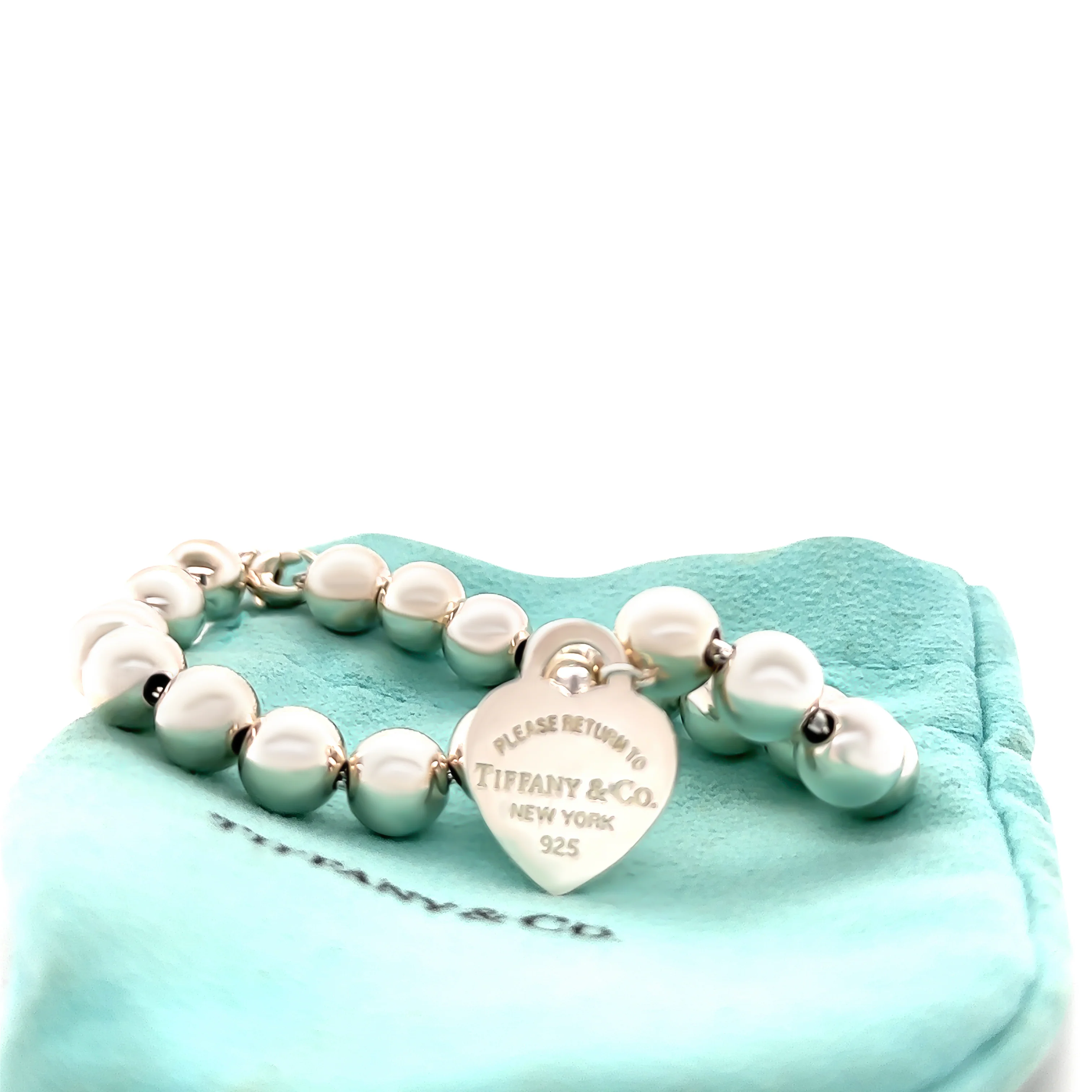 Tiffany and Co Sterling Silver Heart Tag Bead Bracelet - Image 3