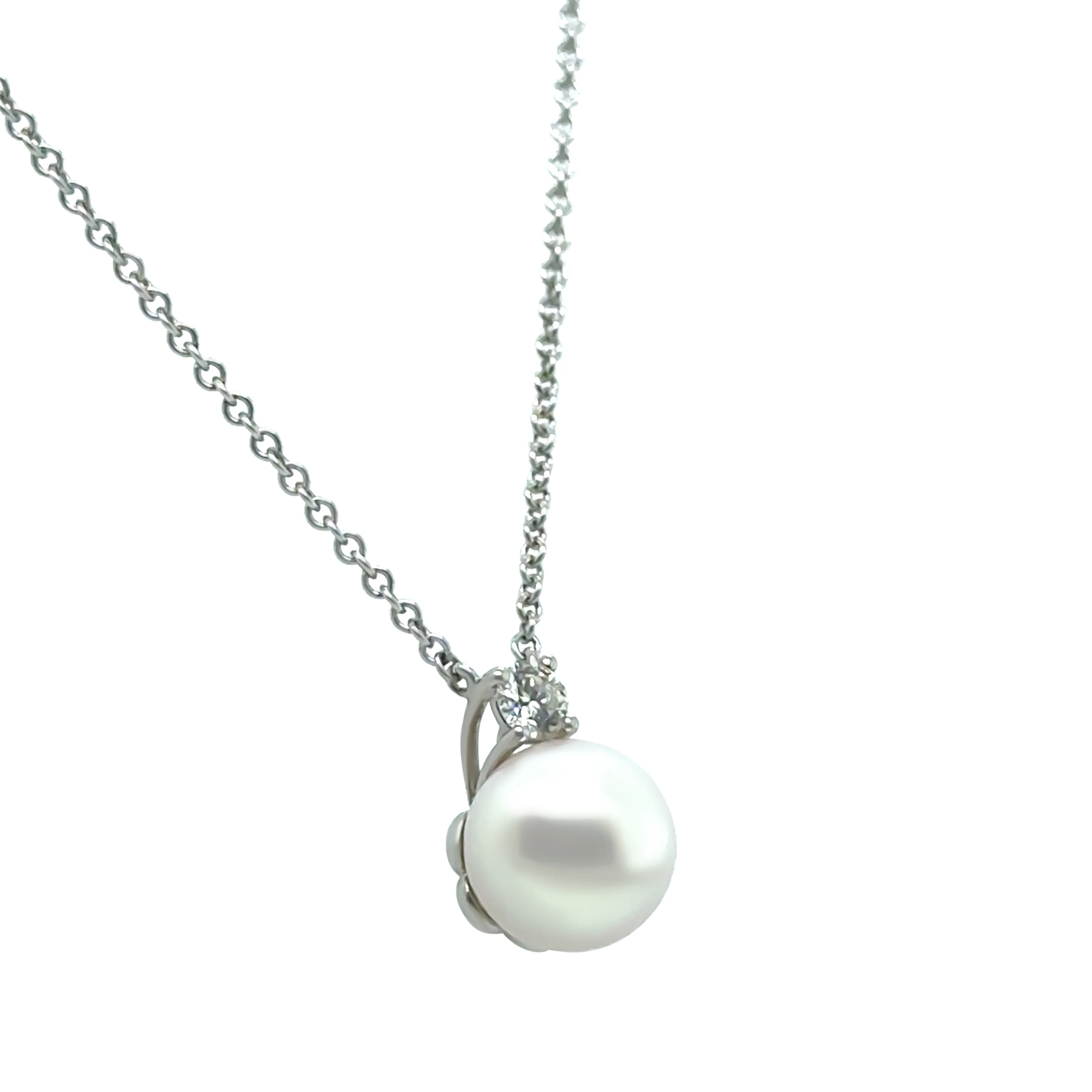 Tiffany & Co. 18ct White Gold Akoya Pearl Diamond Pendant Necklace 2.63g - Image 2