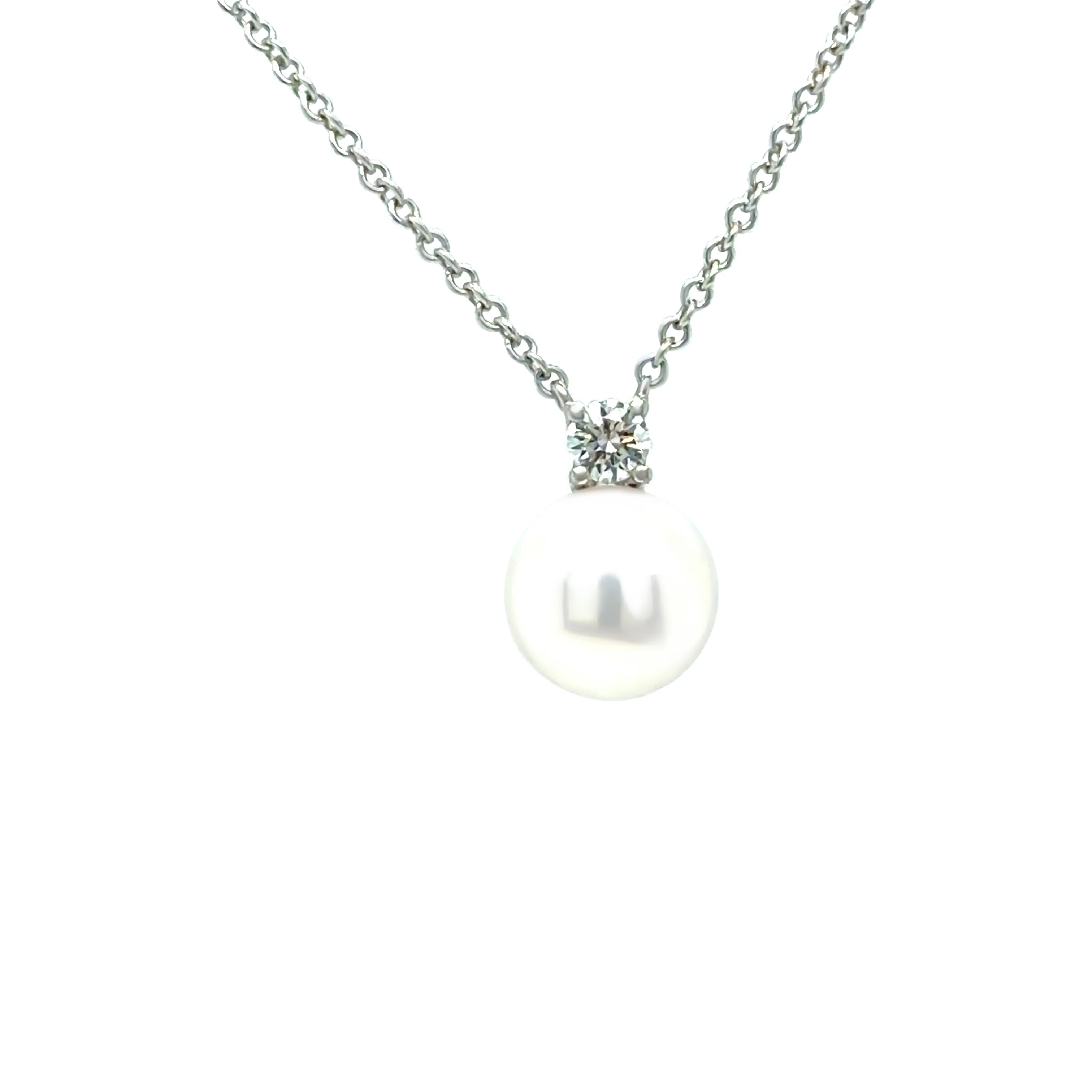 Tiffany & Co. 18ct White Gold Akoya Pearl Diamond Pendant Necklace 2.63g - Image 4