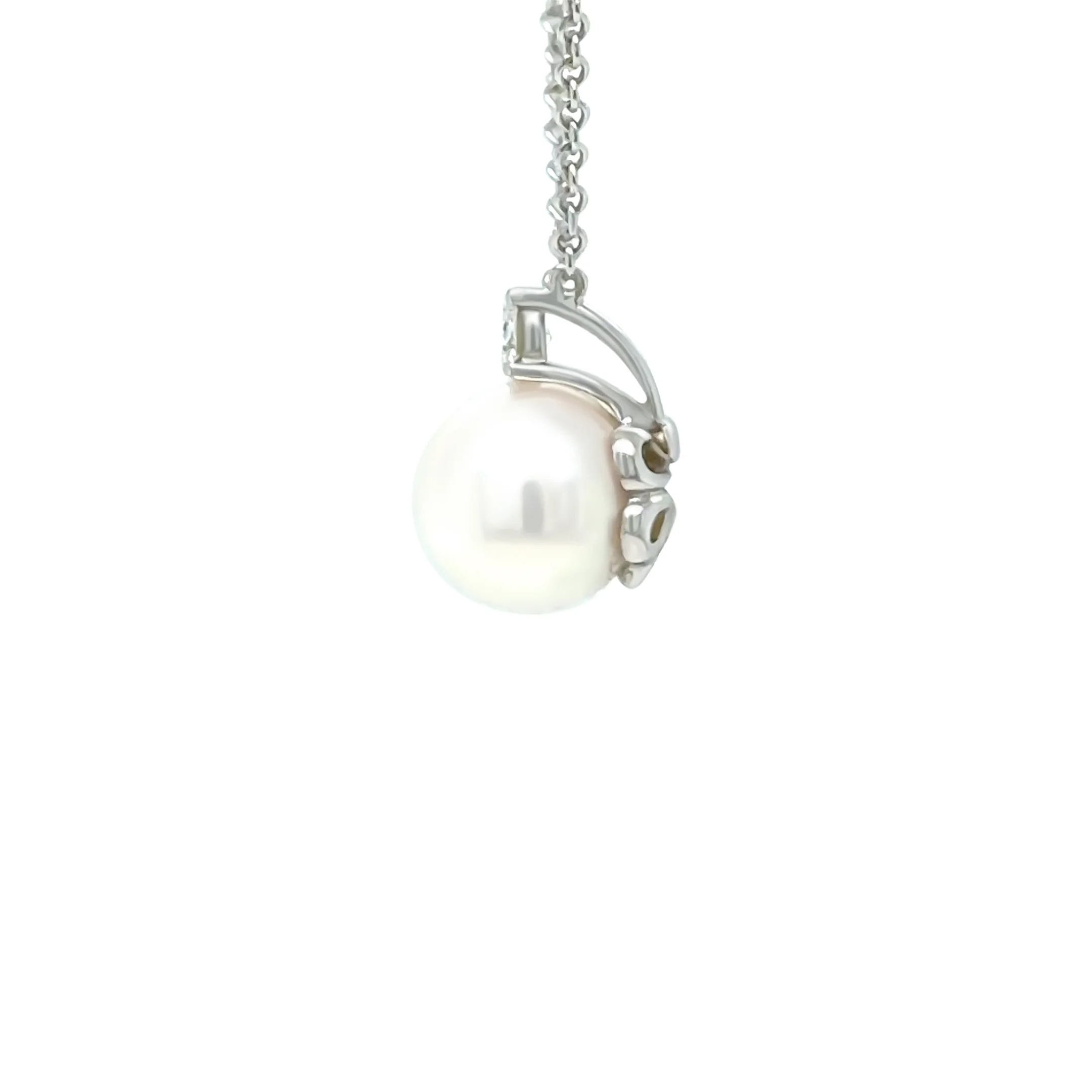 Tiffany & Co. 18ct White Gold Akoya Pearl Diamond Pendant Necklace 2.63g - Image 5