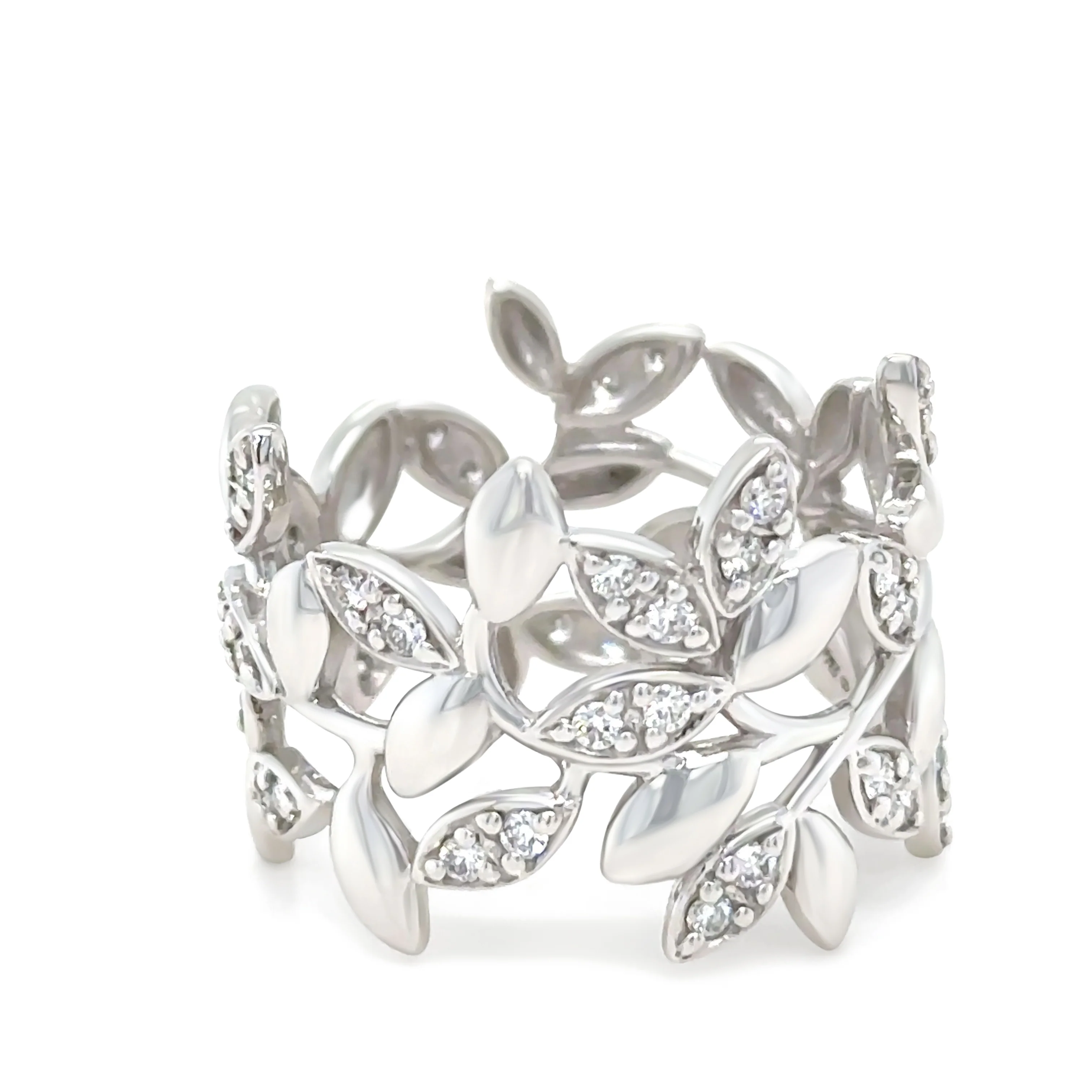 Tiffany & Co 18ct White Gold Olive Leaf Diamond Ring 0.46ct 7.7g - Image 3