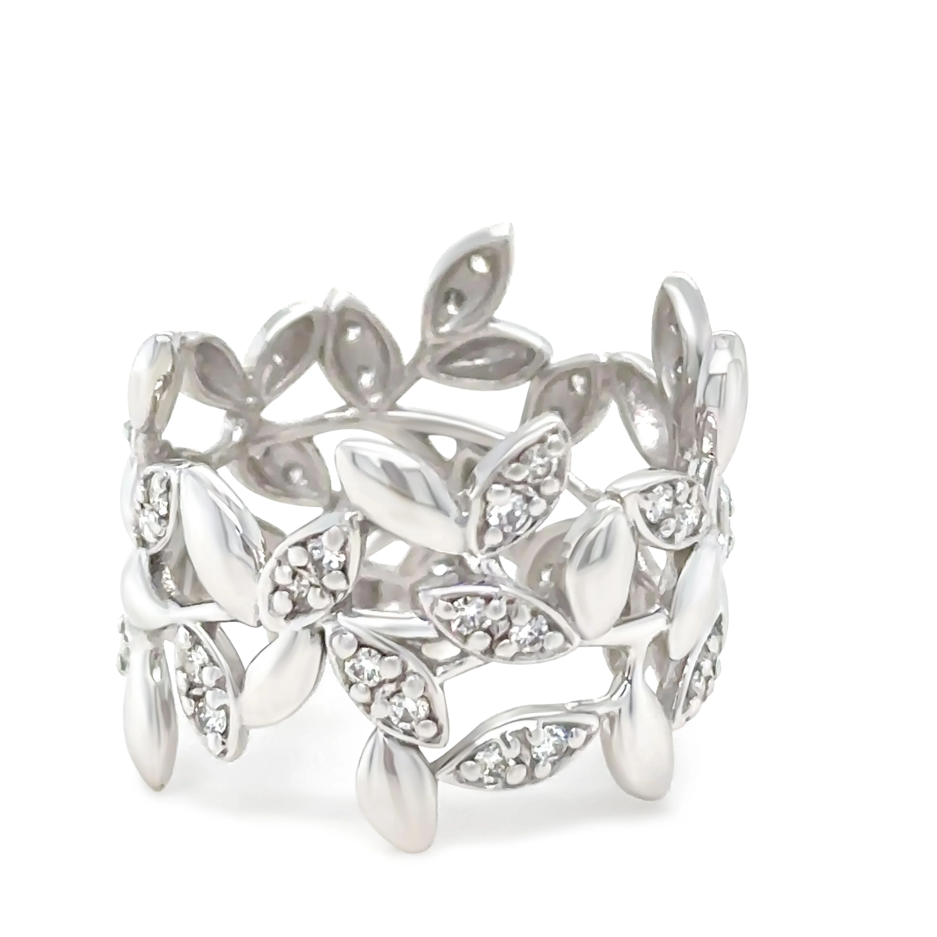 Tiffany & Co 18ct White Gold Olive Leaf Diamond Ring 0.46ct 7.7g - Image 4