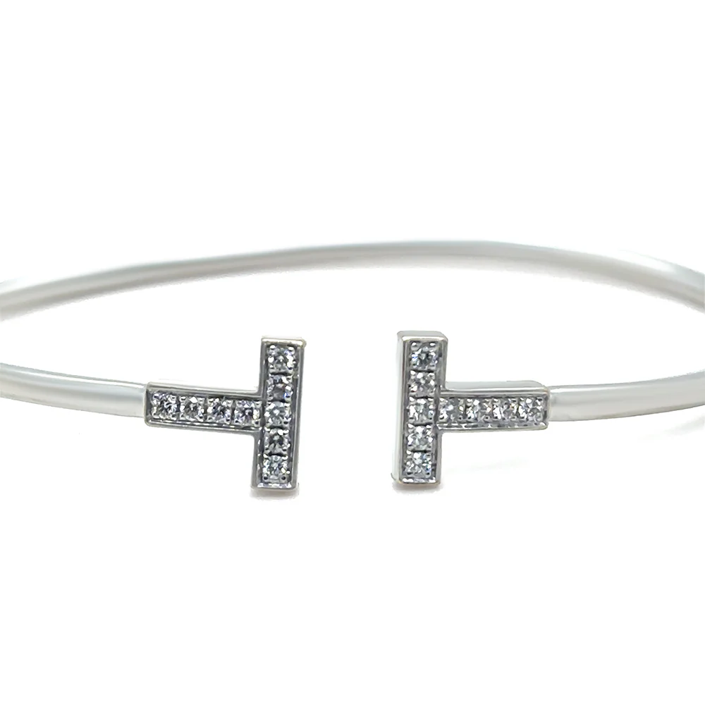 Tiffany & Co. 18ct White Gold T Diamond Wire Bracelet 0.24ct 8.60g - Image 2
