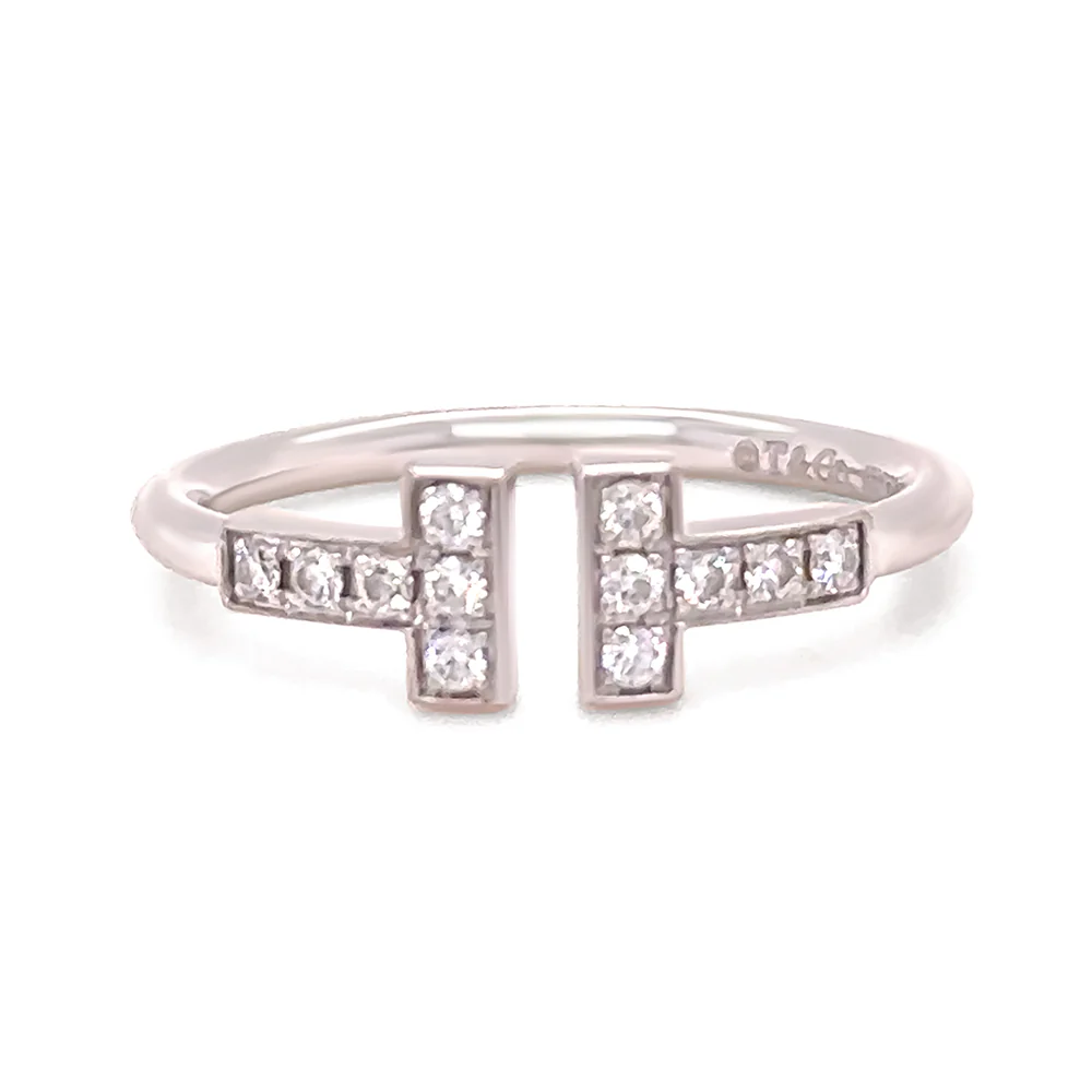 Tiffany & Co. 18ct White Gold T Diamond Wire Ring 0.13ct 2.58g - Image 2
