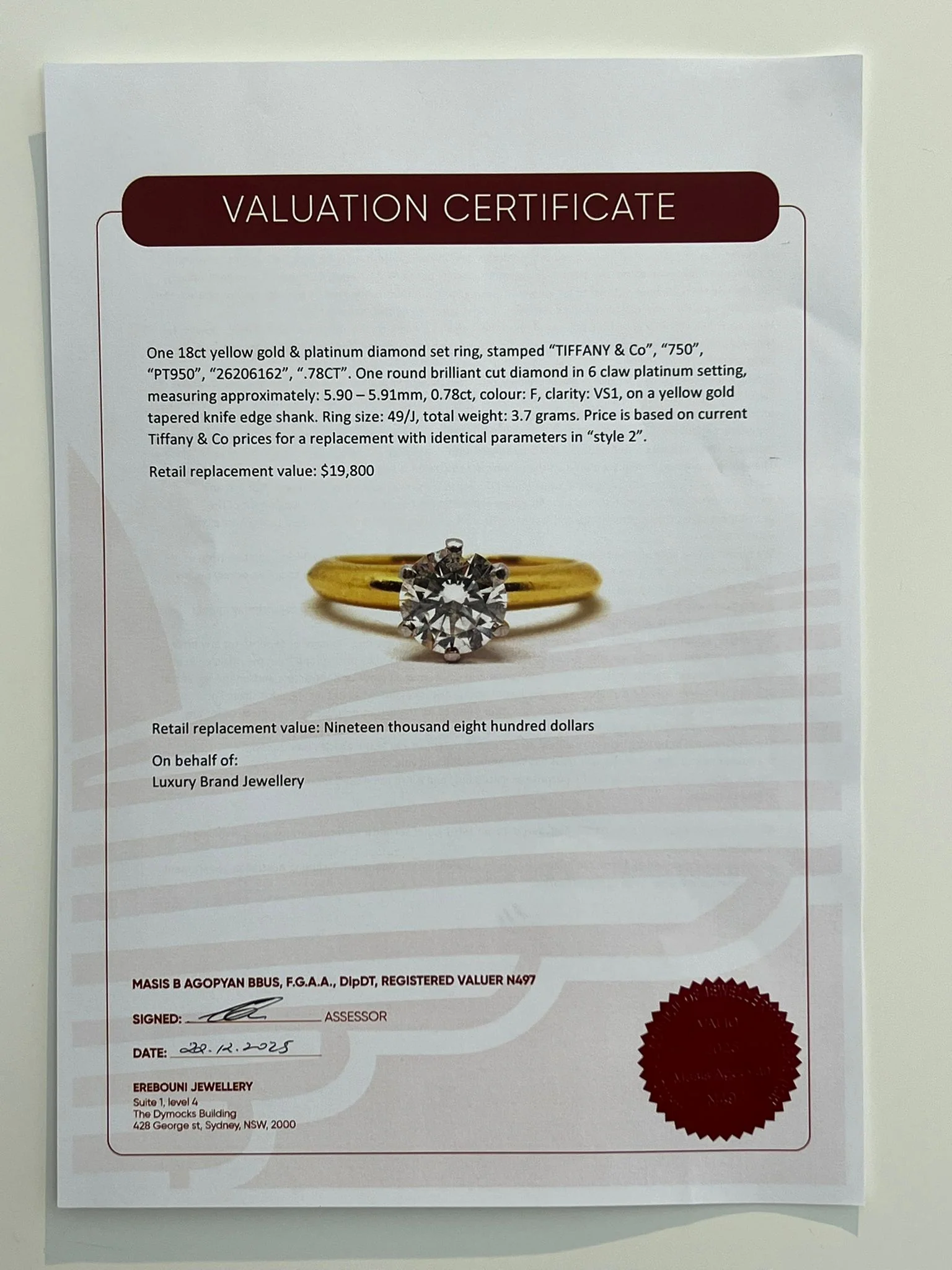 Tiffany & Co. 18ct Yellow Gold Diamond Engagement Ring 0.78ct 3.7g - Image 9