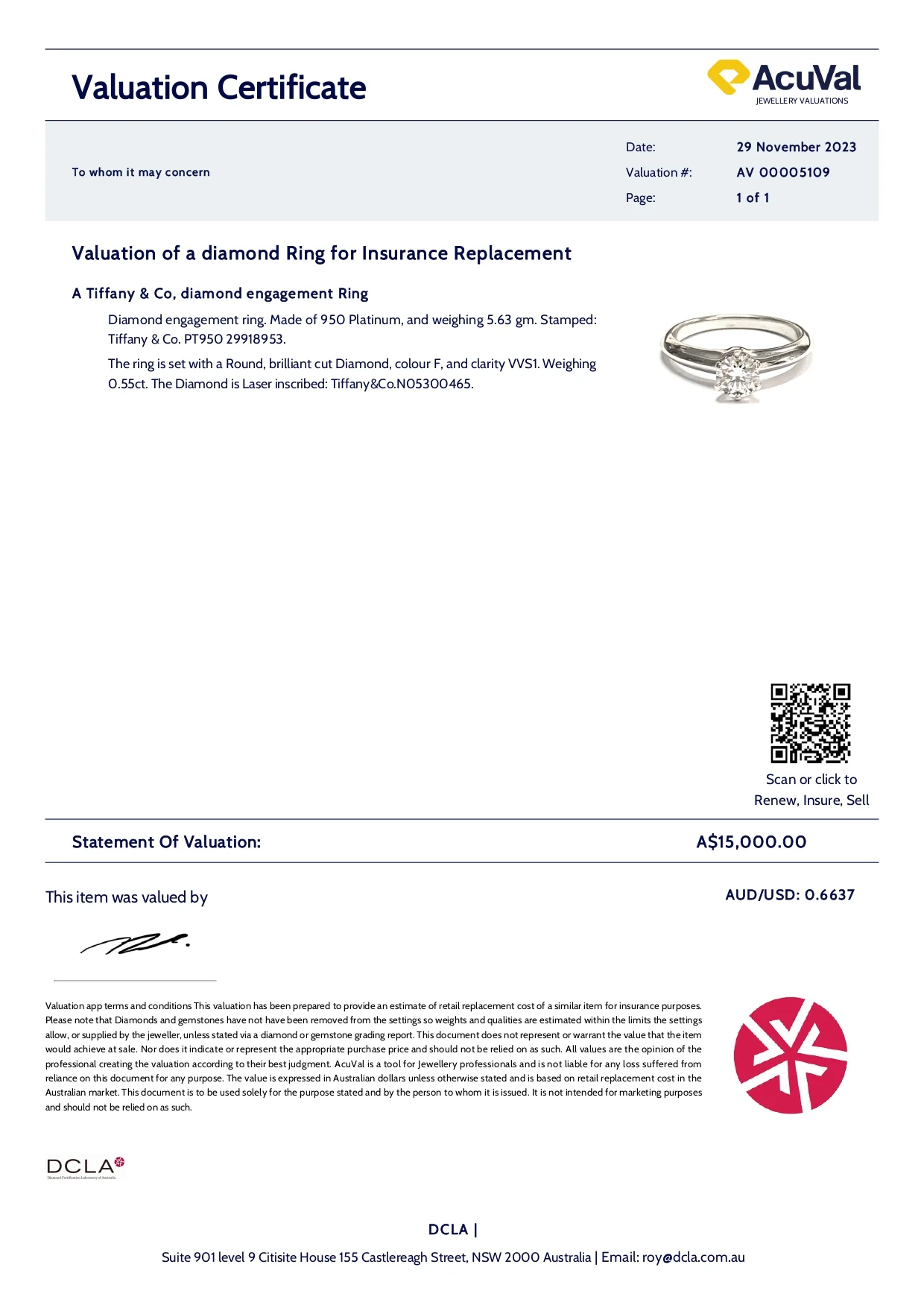 Tiffany & Co Diamond Engagement Ring 0.55ct - Image 8