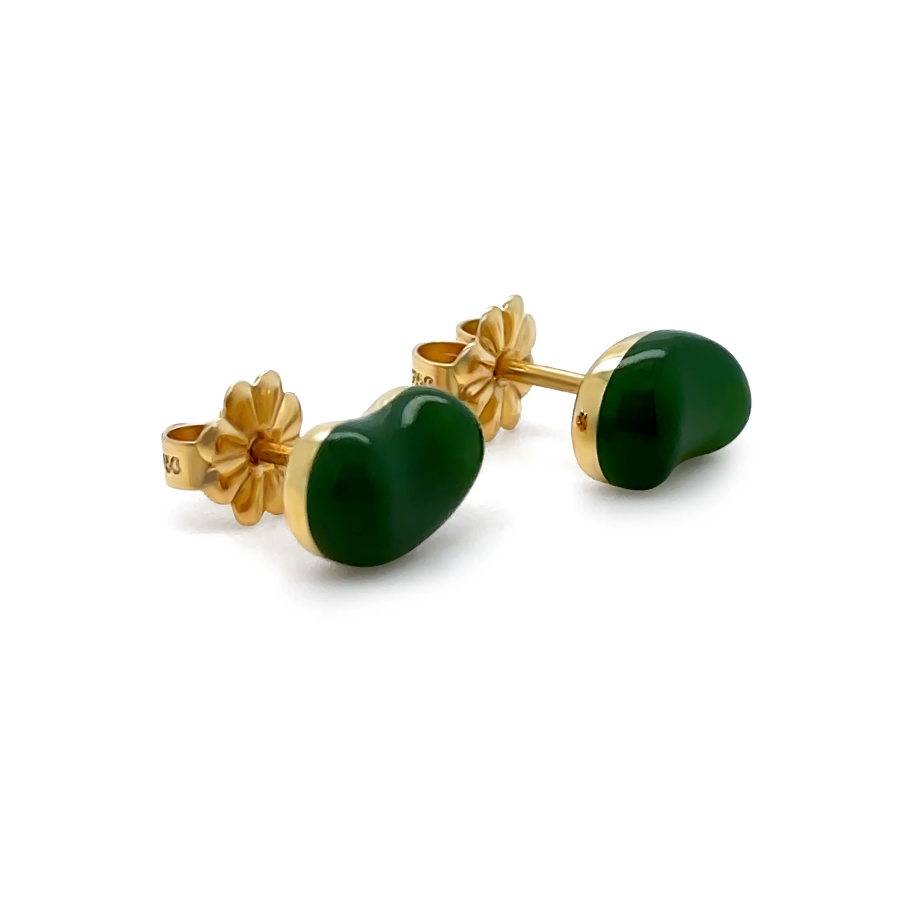 Tiffany & Co Elsa Peretti 18ct Yellow Gold Green Jade Bean Stud Earrings 2.14g - Image 6