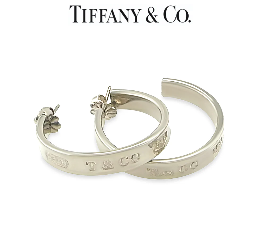 Tiffany & Co Sterling Silver 1837 Hoop Earrings 10.81g