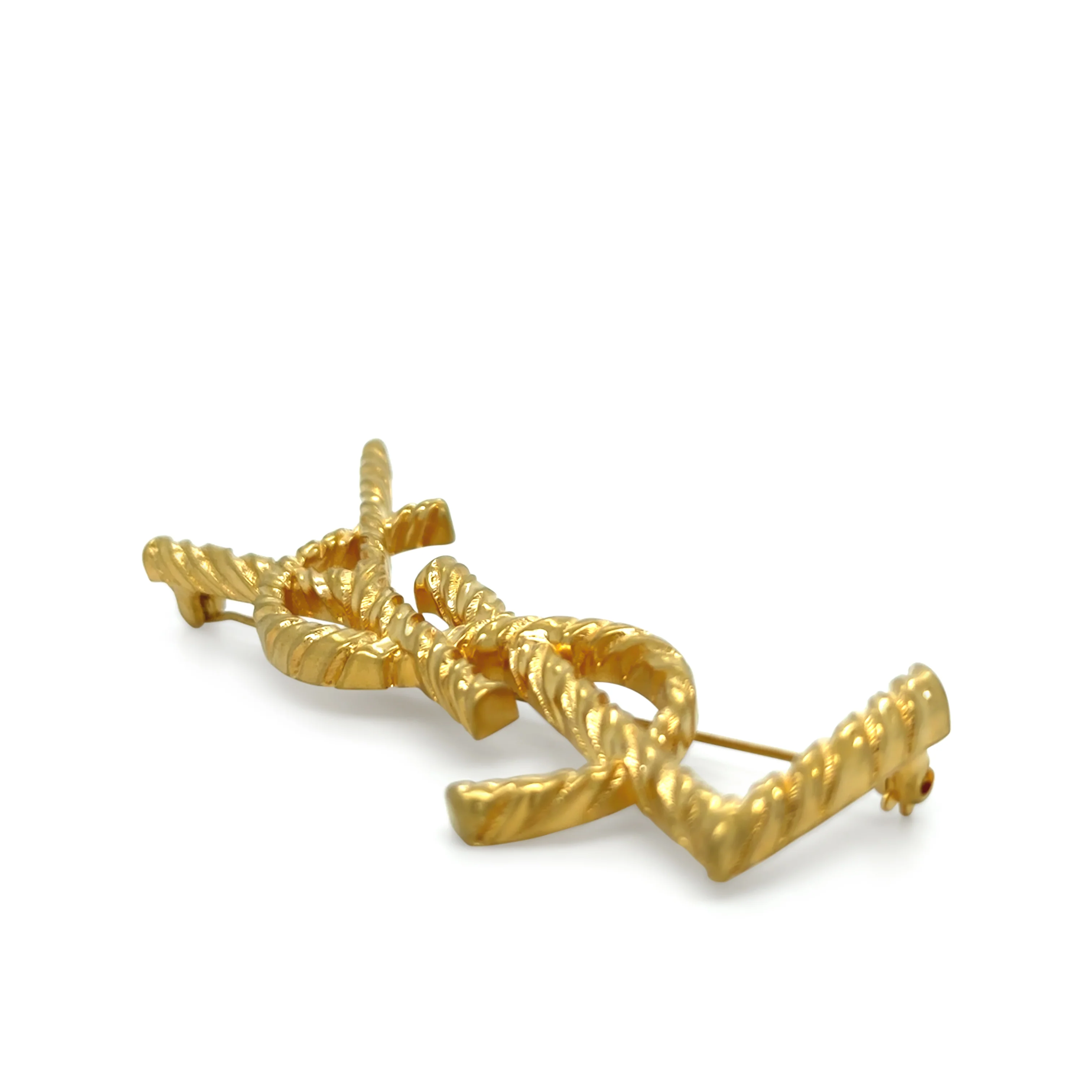 Yves Saint Laurent Gold-Plated Cassandre YSL Brooch 18.69g - Image 2