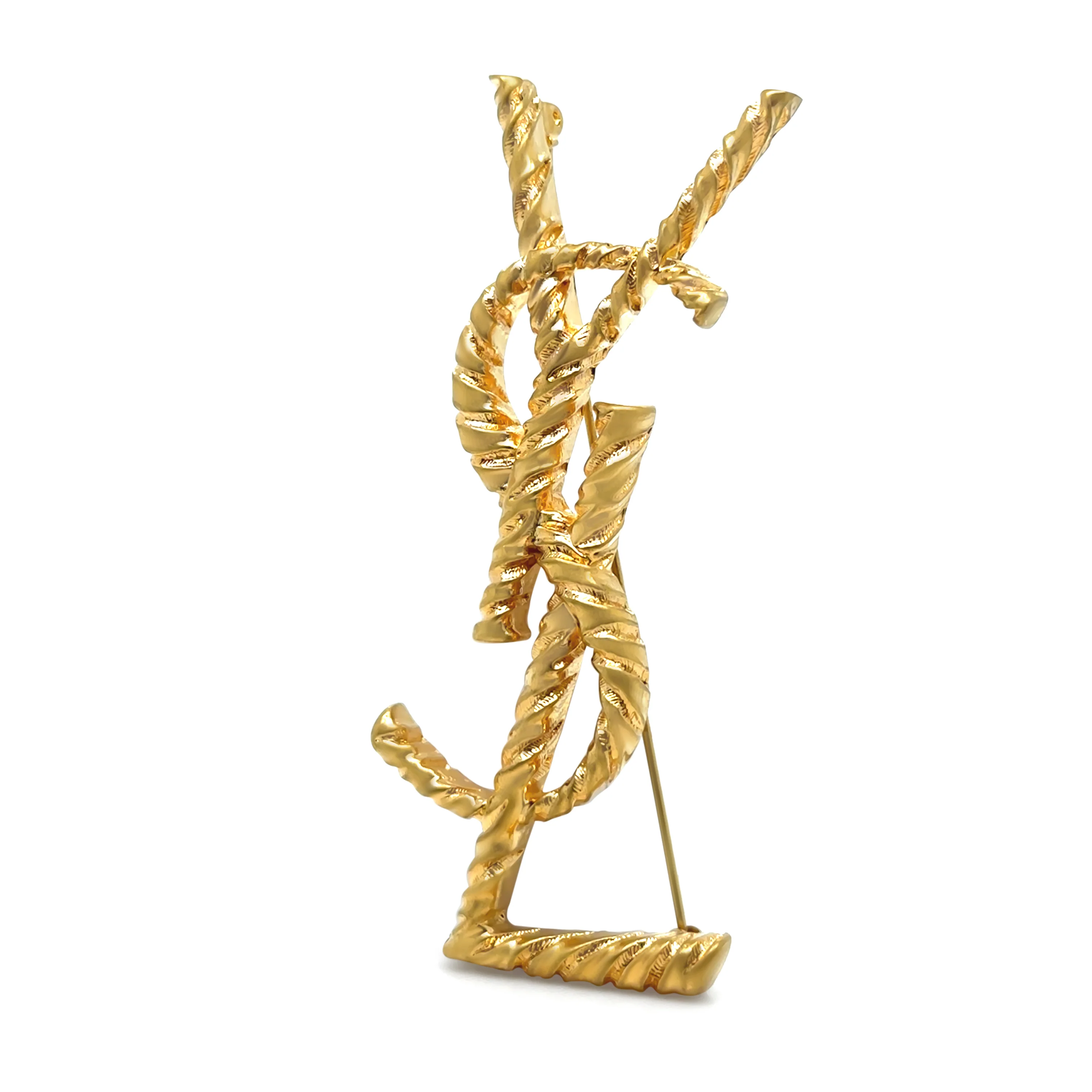 Yves Saint Laurent Gold-Plated Cassandre YSL Brooch 18.69g - Image 4